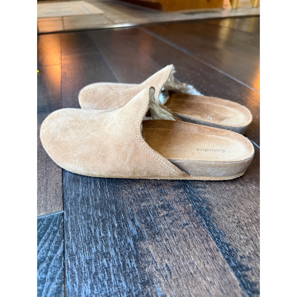 Soludos Suede Shearling Lined Mules Tan Casual Comfort Slides womens size 9